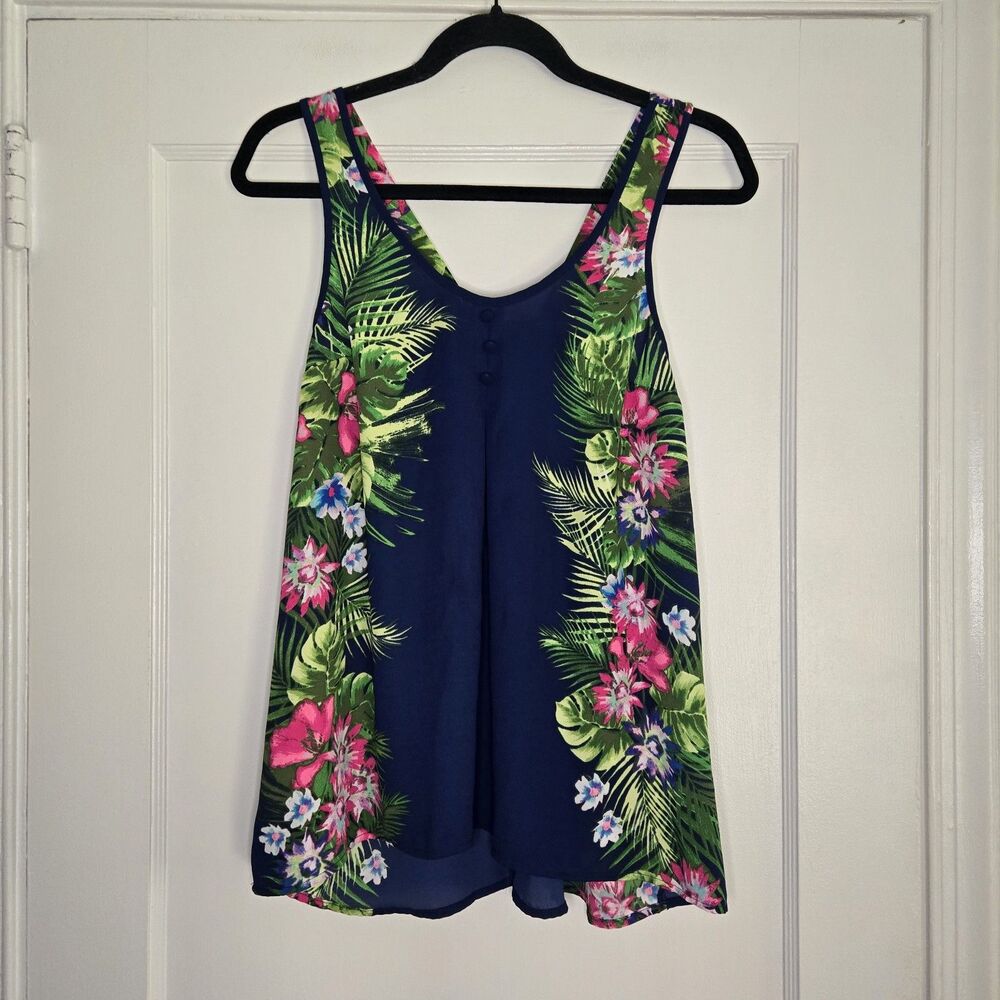 Candies Back Bow Hawaiian Floral Tank Top Womens S Y2K Cropped Cottagecore